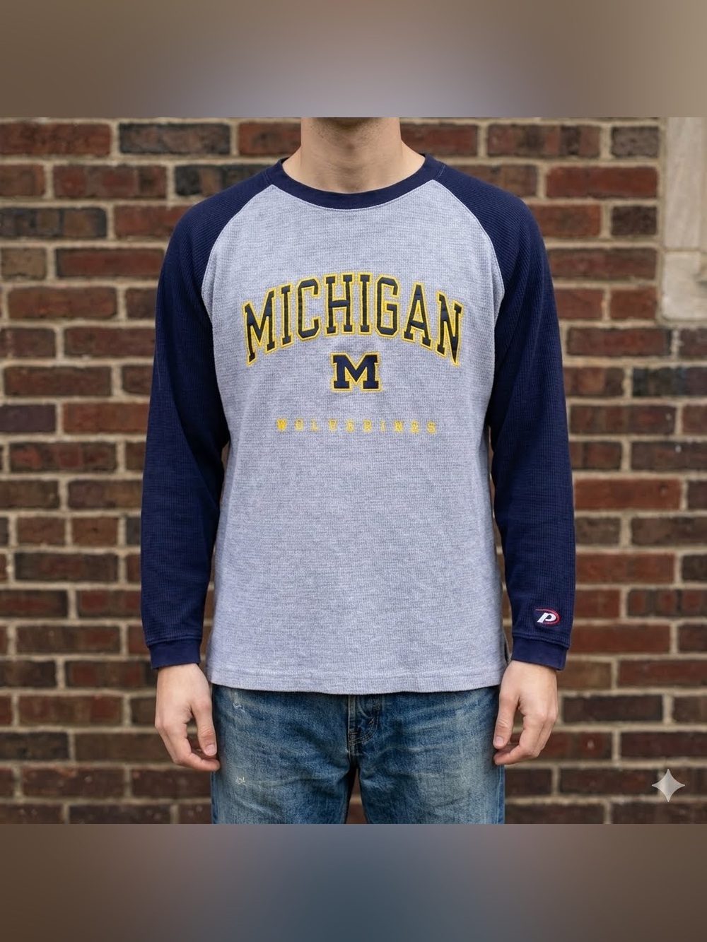 Vintage 90s Pro Player Michigan Wolverines Waffle Knit Thermal Shirt XL